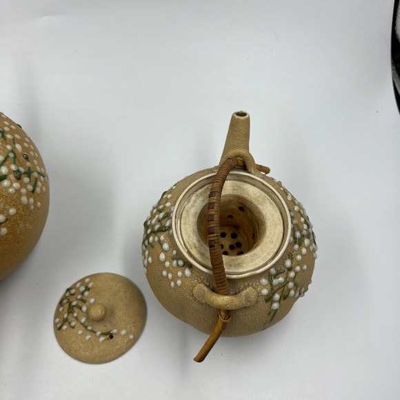 Antique Meiji Period Tea Set 4 Pieces Shark Skin Moriage Porcelain Cream Sugar - Picture 14 of 16